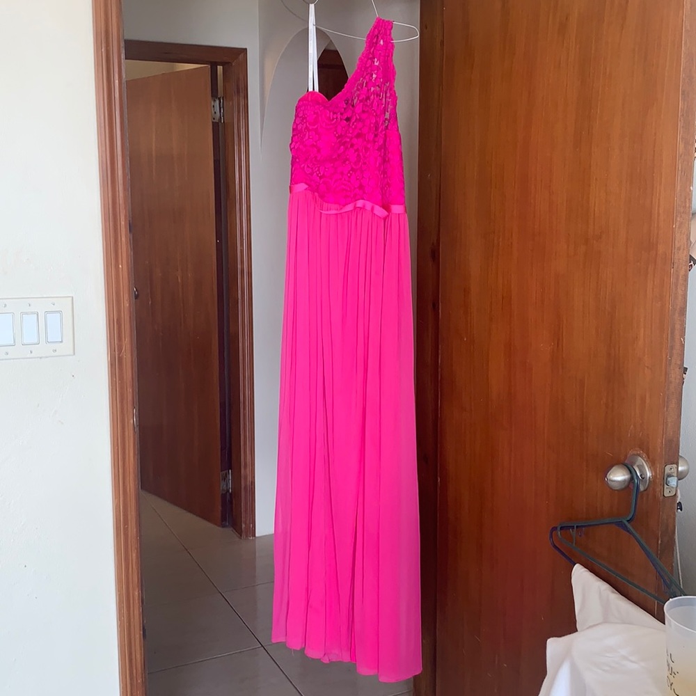 David’s Bridal Long One Shoulder Lace Bridesmaid Dress